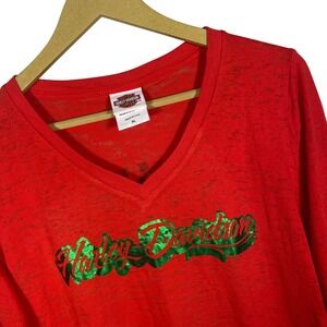 Harley Davidson Holiday Christmas Long Sleeve Burnout V Neck T Shirt Womens XL